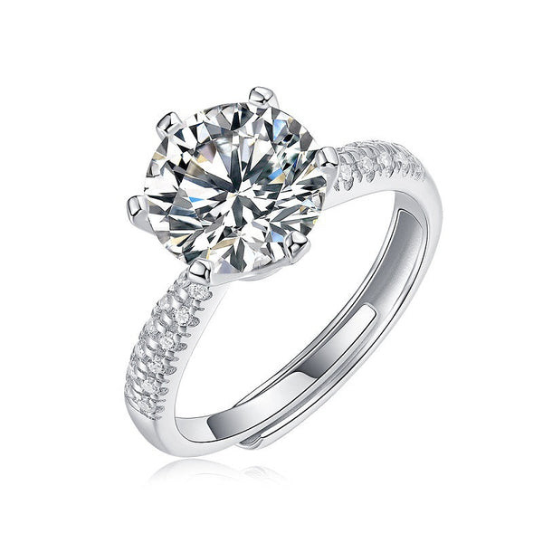 1 Carat Solitaire Moissanite Ring in Tulip Setting with Pavé Side Stones, Platinum Overlay Sterling Silver - Adjustable Size