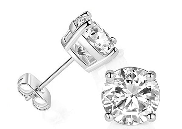 Round Shape Moissanite Solitaire Stud Earrings  in Platinum Overlay Sterling Silver 1 Carat Moissanite GRA Certified