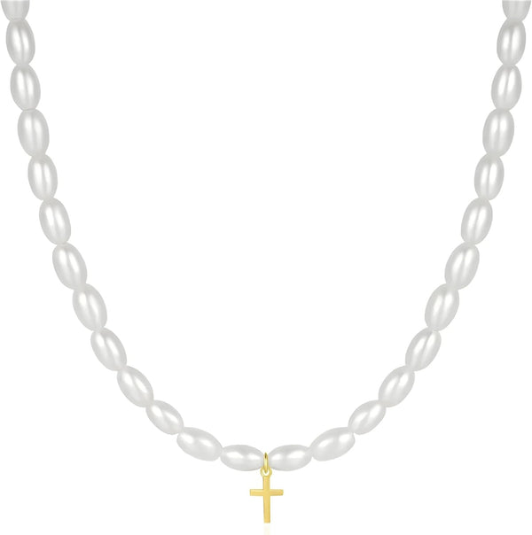 Finn	 Pearl Cross Necklace