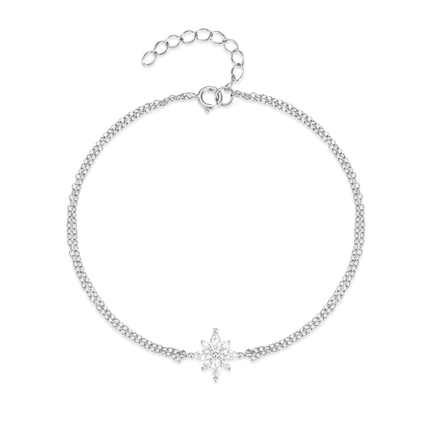 Playa  Double Chain Crystal Flower Silver	Bracelet