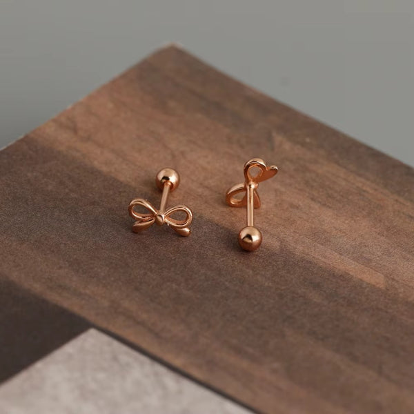 Azure Rose Gold Bow Screwback Stud- Single Earrings