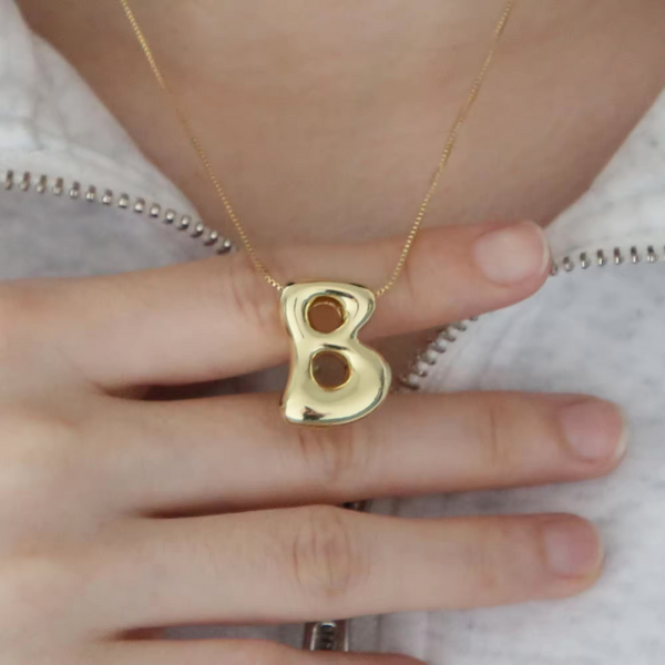 18K Gold Plated 3D Bubble Initial Necklace- Personalised Elegance