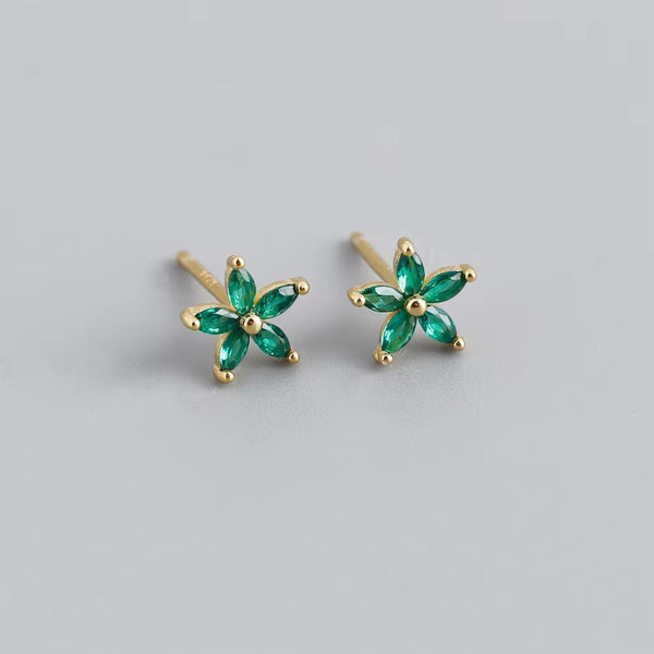 Allure Green Emerald Flower Studs