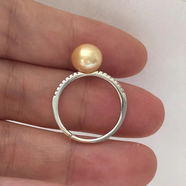 Oceanan 18K Gold Sterling Silver AAA Freshwater 11mm Baroque Pearl Size Adjustable Ring