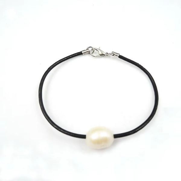 Montgomery	Leather & Sterling Silver AAA Freshwater 11mm Baroque Pearl Bracelet- 16cm Length