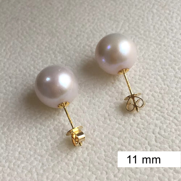 Alina 18K Gold Sterling Silver AAA Freshwater 11mm Pearl Studs