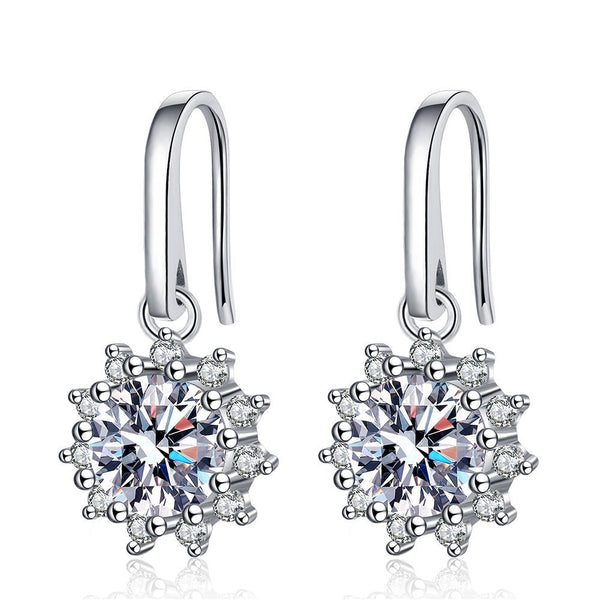 1 Carat Drop Earrings with Round Halo Drop, in Platinum Overlay Sterling Silver