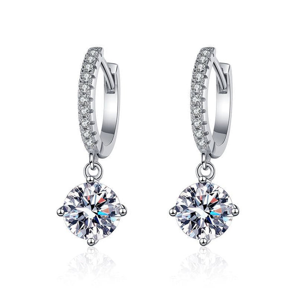 1 Carat Hoop Huggie Earrings with Solitaire Drop, in Platinum Overlay Sterling Silver