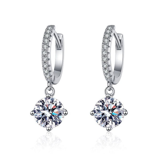 1 Carat Hoop Huggie Earrings with Solitaire Drop, in Platinum Overlay Sterling Silver