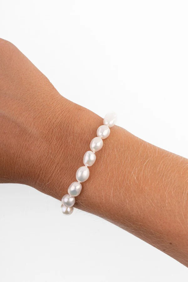 Viejo 925 Sterling Silver AAA Freshwater 9mm Rice Pearls Bracelet- 16cm Length