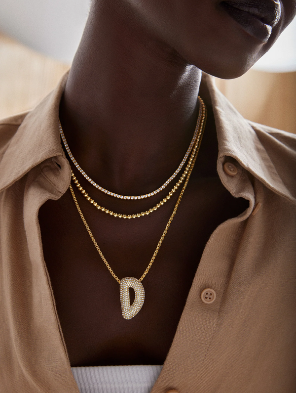 18K Gold Plated Pavé Bubble Initial Necklace- Personalised Elegance