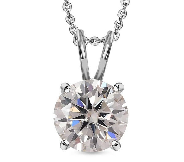 1 Carat Moissanite Solitaire Pendant with Chain in Platinum Overlay Sterling Silver GRA Certified