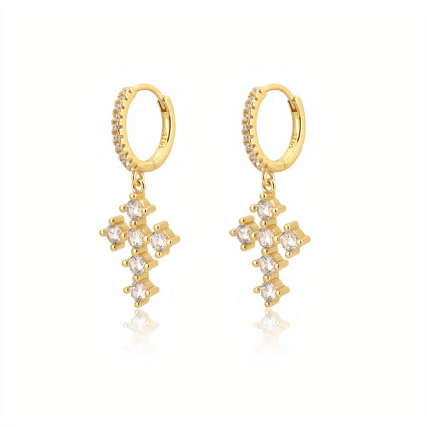 Sola Crystal Cross Hoops Earrings