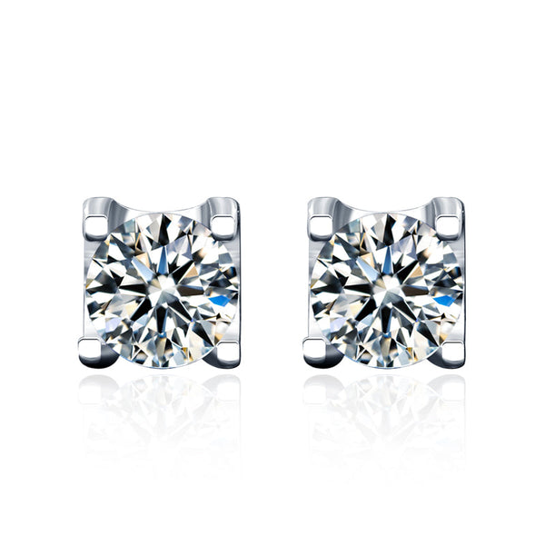 1 Carat Moissanite Stud Earrings in Four-Prong Bull Head Setting, in Platinum Overlay Sterling Silver