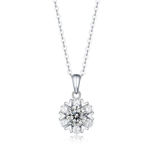 Elegant 1 Carat Radiant Cut Moissanite Embraced by Six Stones Pendant with Chain in Platinum Overlay Sterling Silver, GRA Certified